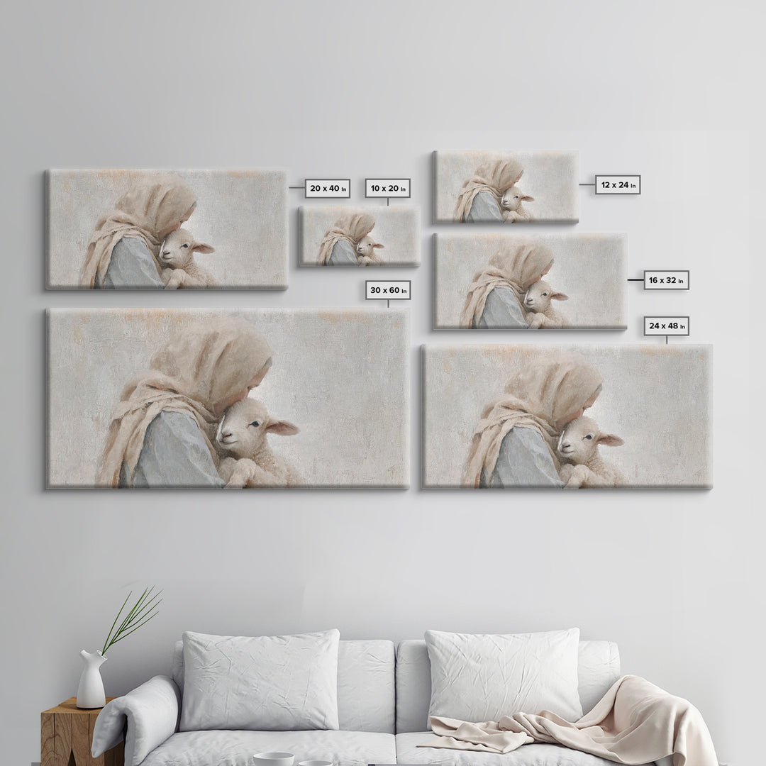 Tender Shepherd Love, Framed Canvas Print, Christian Art Canvas, Christian Wall Art, Jesus Painting, Christian Christmas Art, Christian Dec