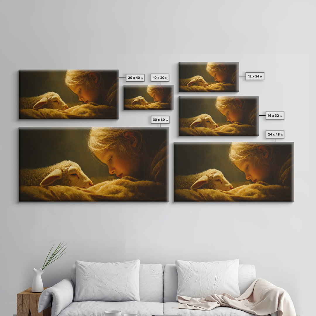 Little Lamb Blessing | Framed Canvas Print | Christian Wall Art | Christian Art Canvas | Christian Christmas Art | Jesus Painting | Christi