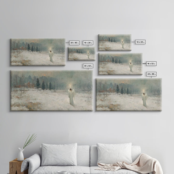 Winter Guardian Light – Framed Canvas Print – Christian Wall Art – Christian Art Canvas – Moody Christmas Art – Christian Christmas Decor –