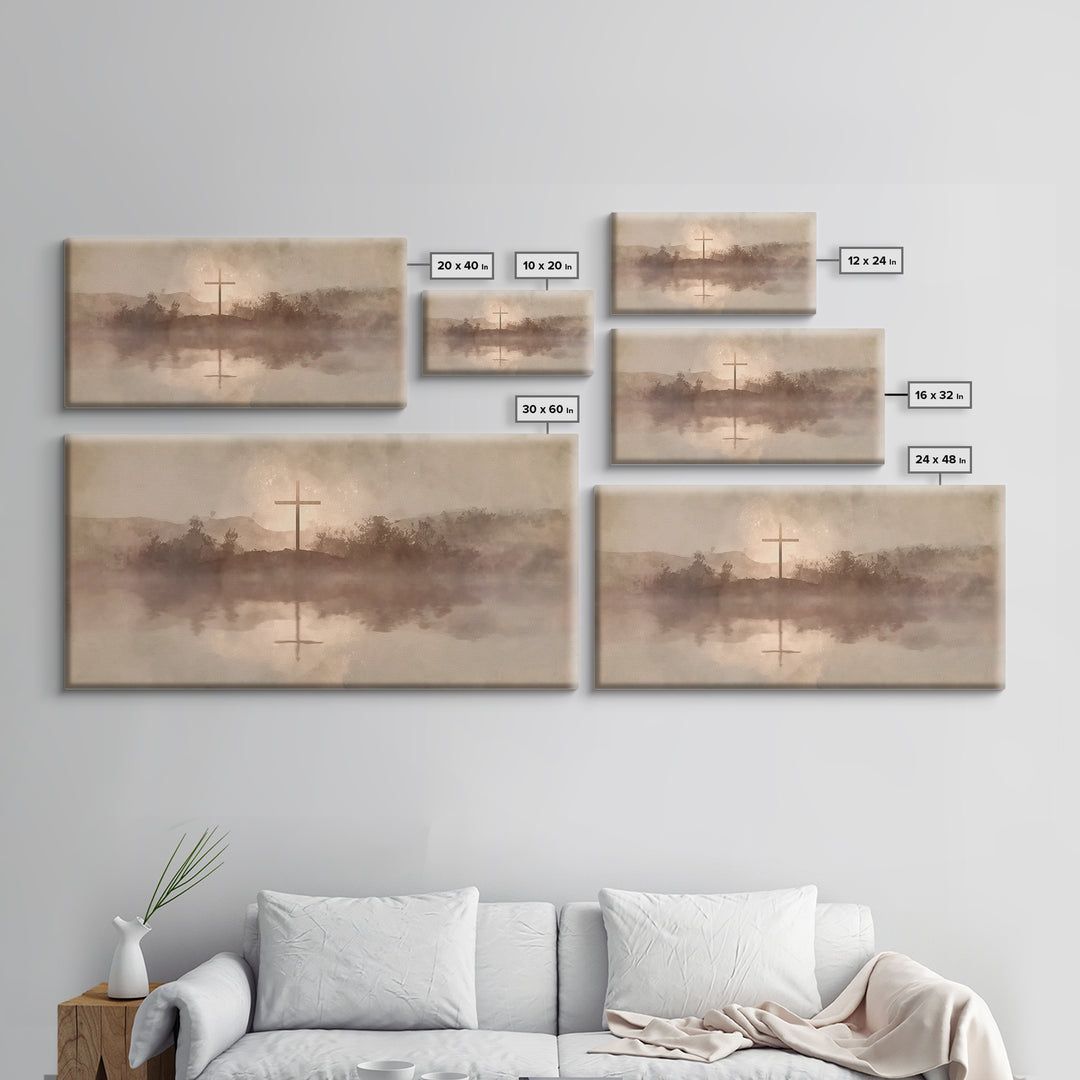 Misty Hill Cross | Framed Canvas Print | Christian Art Canvas | Moody Christian Art | Christian Wall Art | Christmas Art | Christian Decora