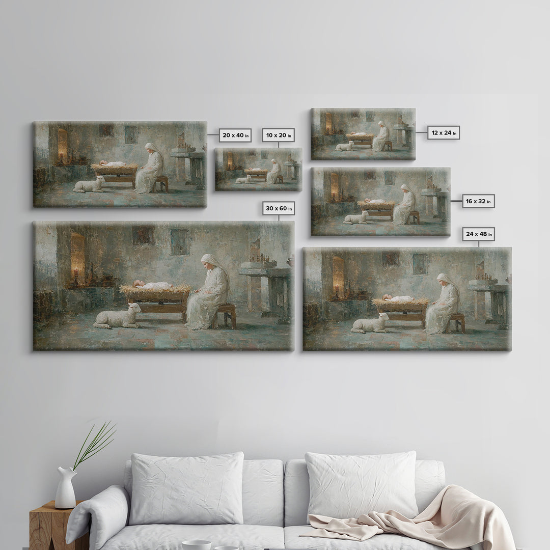 Quiet Manger Peace – Framed Canvas Print – Christian Art Canvas – Christian Wall Art – Christmas Art – Mary And Jesus Painting