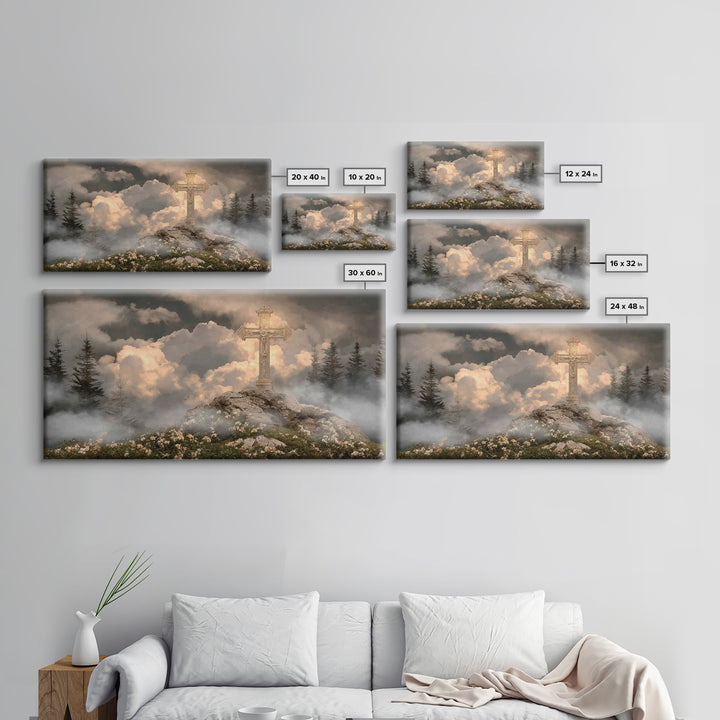 Golden Hill Cross – Framed Canvas Print – Christian Art Canvas – Christian Wall Art – Christian Painting – Large Christian Art