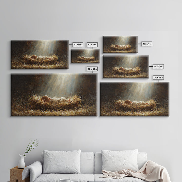 Heavenly Manger Light – Framed Canvas Print – Christian Wall Art – Jesus Painting – Christmas Art – Christian Decor – Christian Christmas A