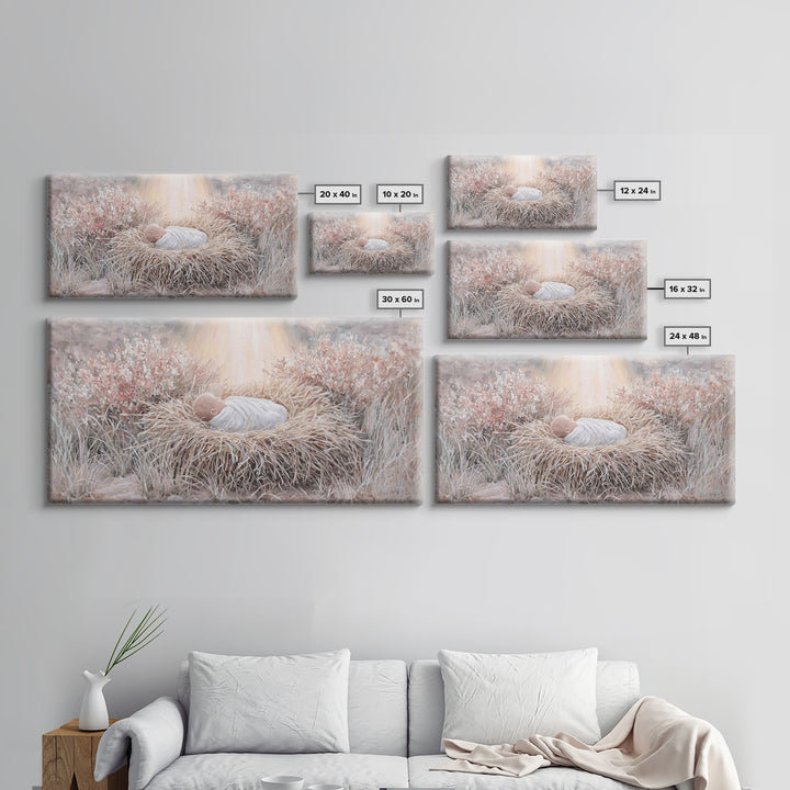 Sacred Straw Cradle – Framed Canvas Print – Christian Art Print – Christmas Art – Christian Wall Art – Jesus Painting – Christian Christmas