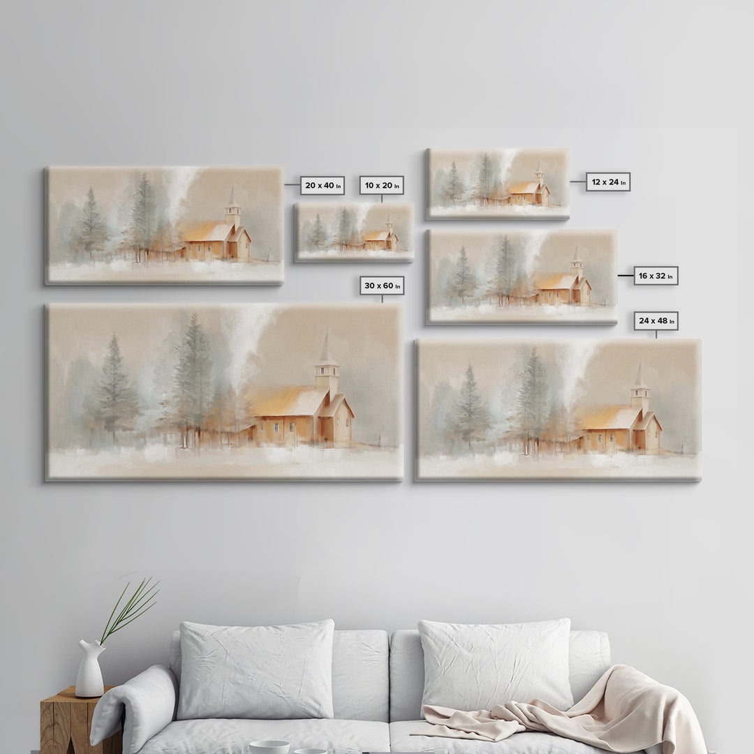 Winter Church Light - Framed Canvas Print - Christian Wall Art - Christmas Art - Christian Art Work - Christian Decor