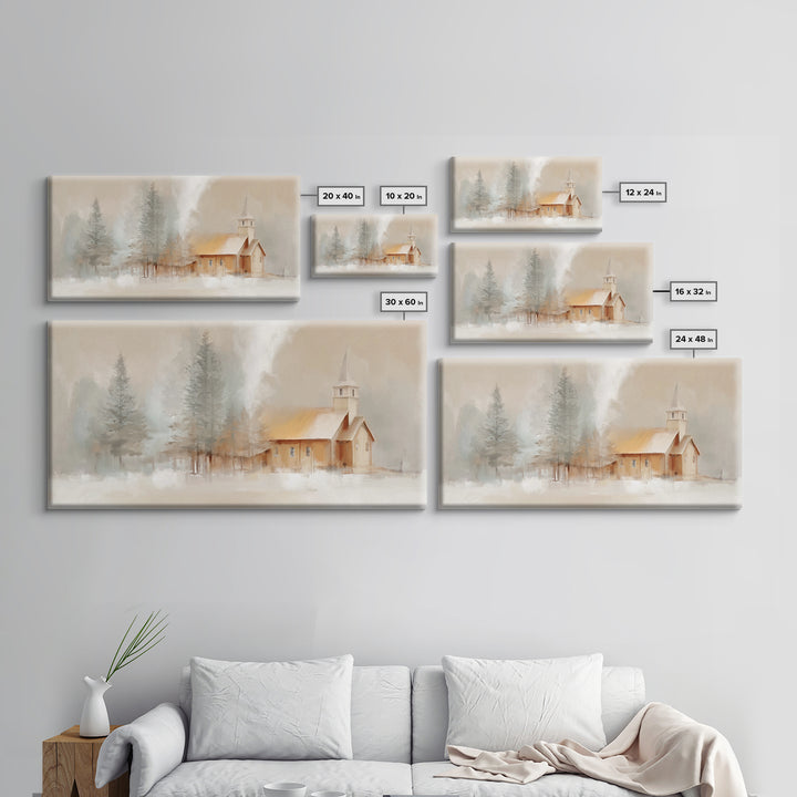 Winter Church Light - Framed Canvas Print - Christian Wall Art - Christmas Art - Christian Art Work - Christian Decor