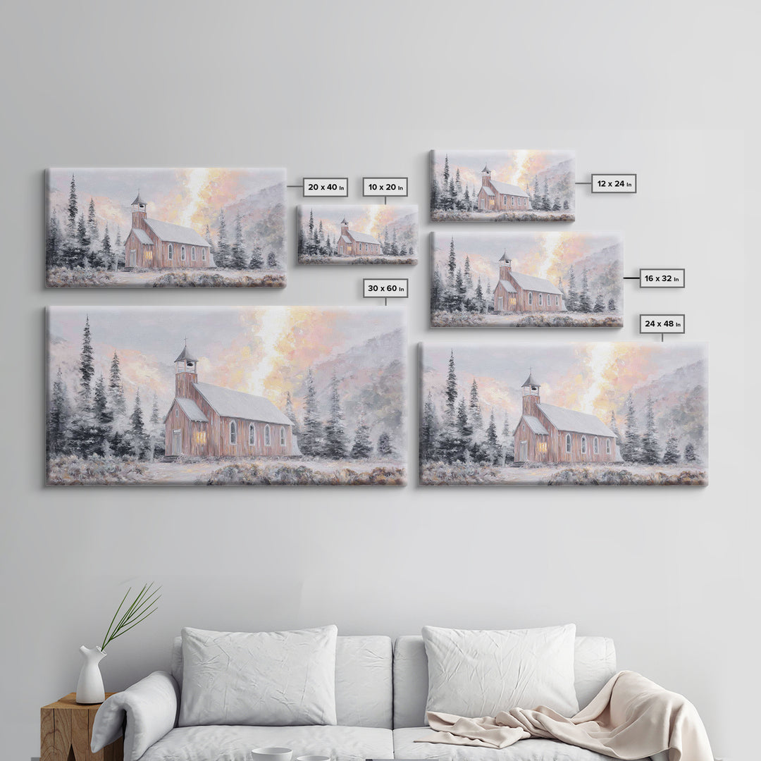 Frosted Sanctuary, Framed Canvas Print, Christian Wall Art, Christmas Art Work, Christian Christmas Art, Christian Art Canvas