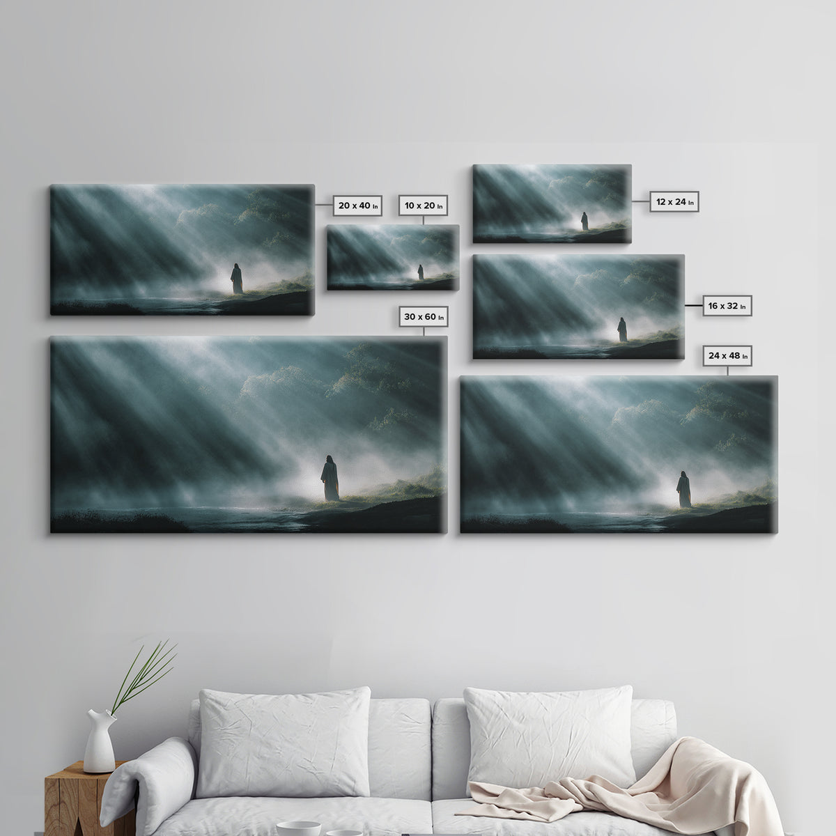 Valley Light, Framed Canvas Print, Christian Wall Art, Modern Christian Art, Jesus Painting, Christian Art Canvas, Christian Christmas Deco