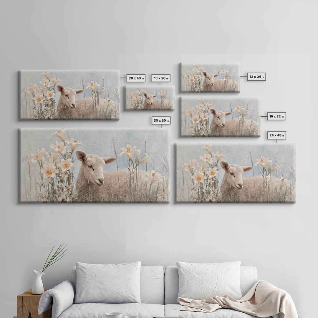 Morning Lily Lamb – Framed Canvas Print – Christian Art Canvas – Christian Art Print – Christian Wall Art – Subtle Christian Art – Christia