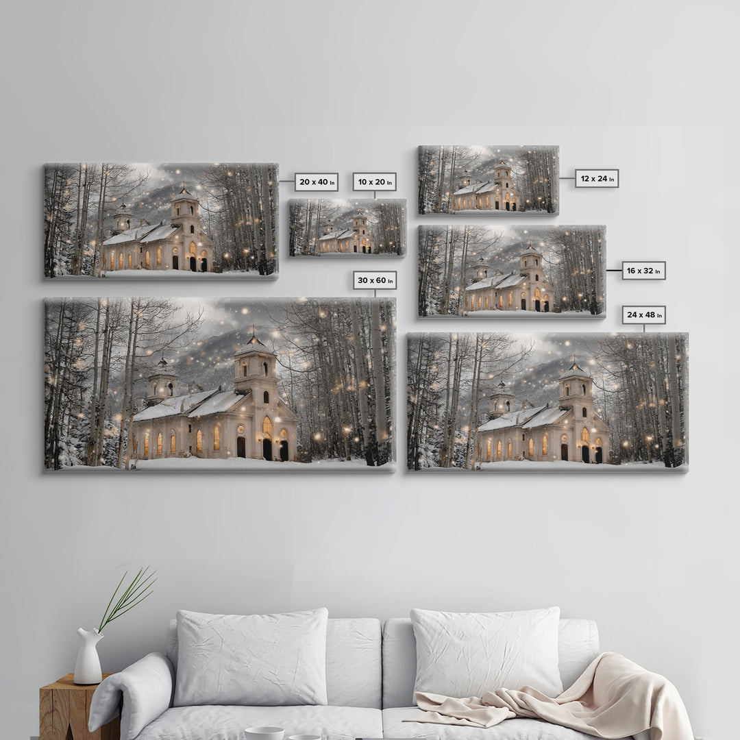 Evergreen Church – Framed Canvas Print – Christmas Wall Art – Christian Art Canvas – Framed Christmas Wall Art – Christian Christmas Art –