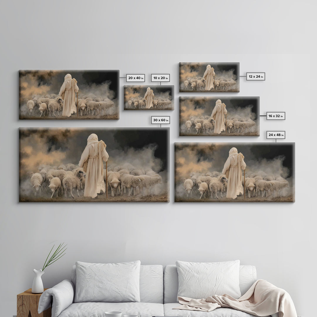 Pasture Keeper – Framed Canvas Print – Jesus Painting – Christian Wall Art – Christian Art Canvas – Large Christian Painting – Christian Gi