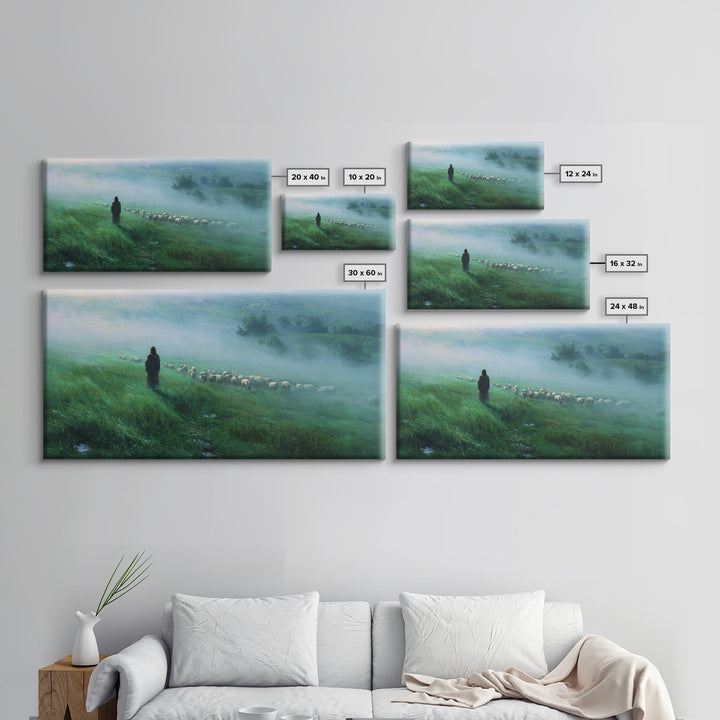 Morning Shepherd – Framed Canvas Print – Christian Art Canvas – Christian Wall Art – Jesus Painting – Christian Art Prints – Moody Christia