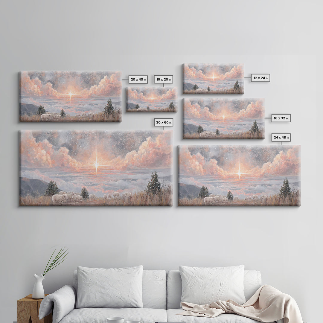 Shepherds’ Field Light – Framed Canvas Print – Christian Christmas Art – Christian Art Canvas – Retro Christmas Art – Christian Decorations