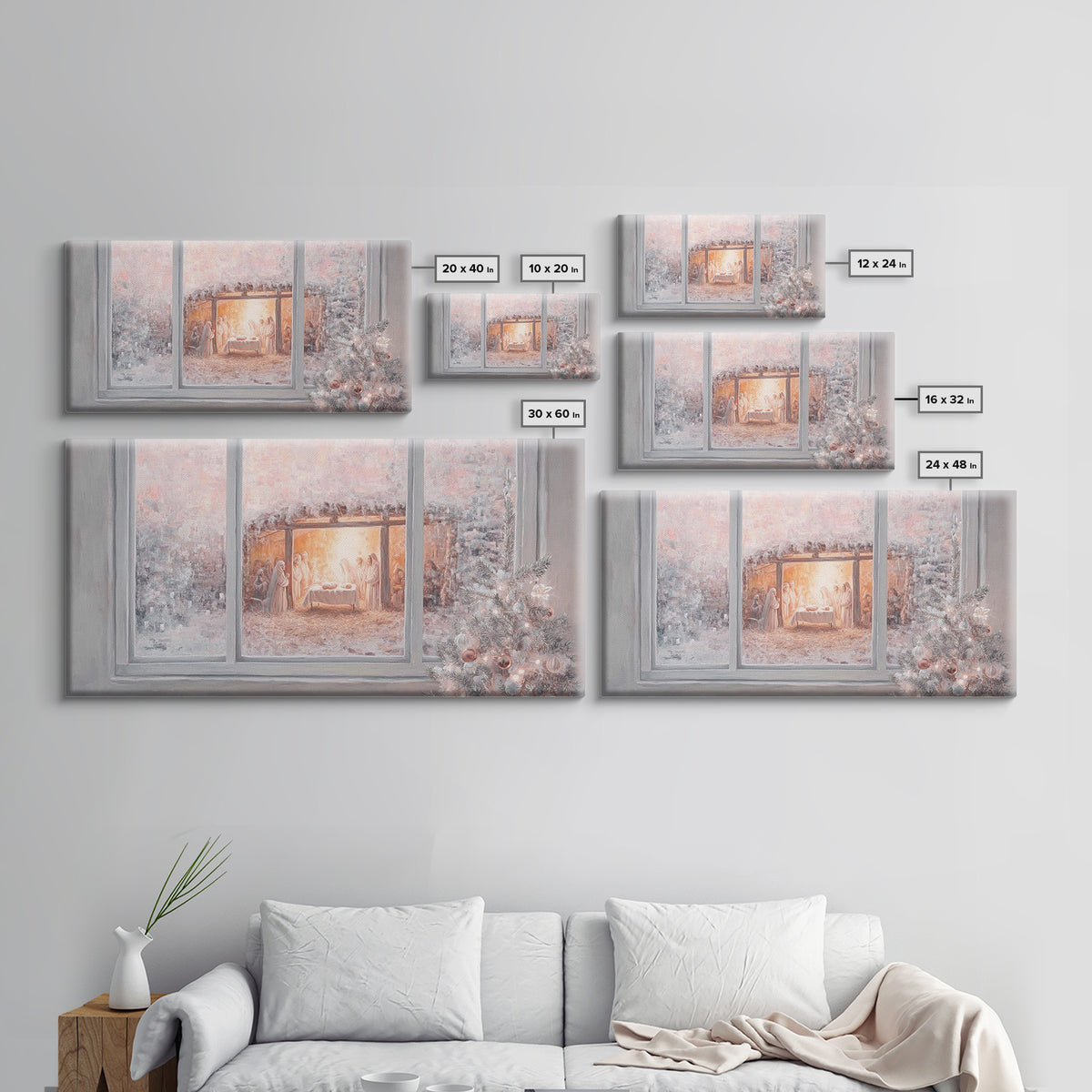 Nativity Through Frosted Glass | Framed Canvas Print | Christian Christmas Art | Christmas Wall Art | Jesus Painting | Christian Art Canvas