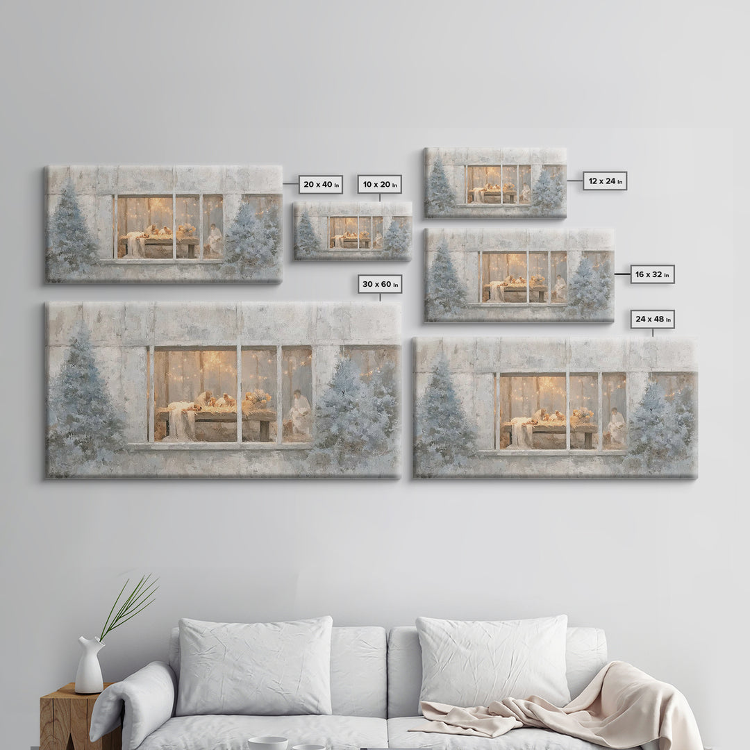 Winter Manger Light – Framed Canvas Print – Christian Christmas Art – Christmas Wall Art – Jesus Painting – Christian Art Canvas – Framed C