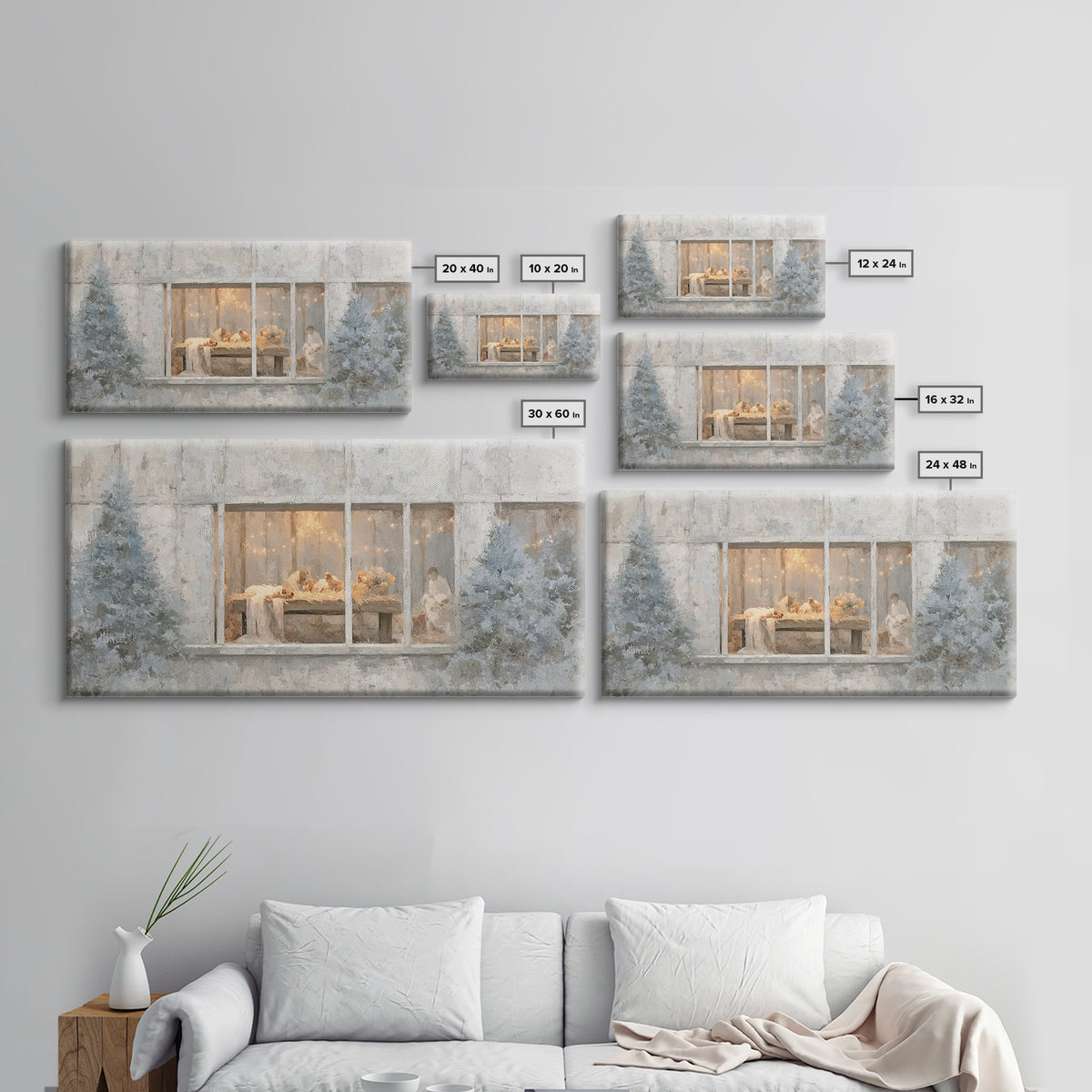 Winter Manger Light – Framed Canvas Print – Christian Christmas Art – Christmas Wall Art – Jesus Painting – Christian Art Canvas – Framed C