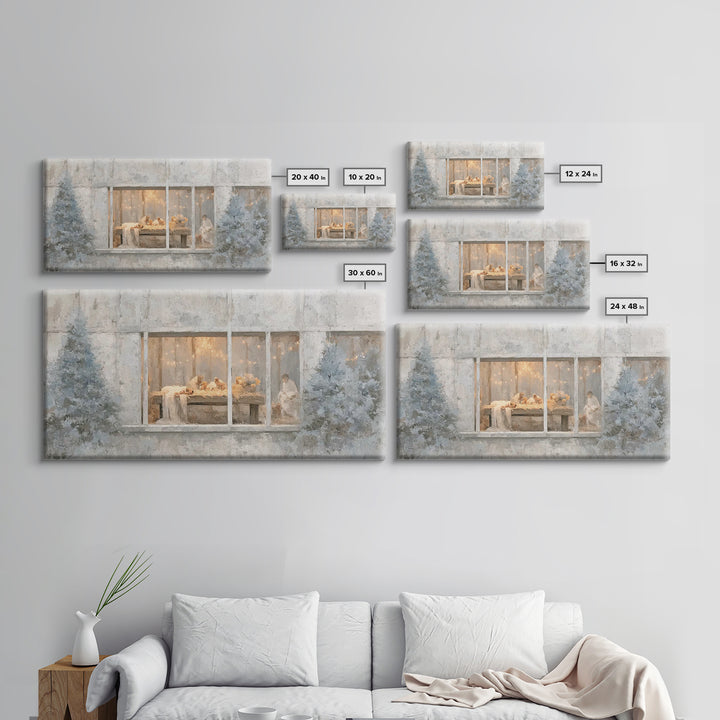 Winter Manger Light – Framed Canvas Print – Christian Christmas Art – Christmas Wall Art – Jesus Painting – Christian Art Canvas – Framed C