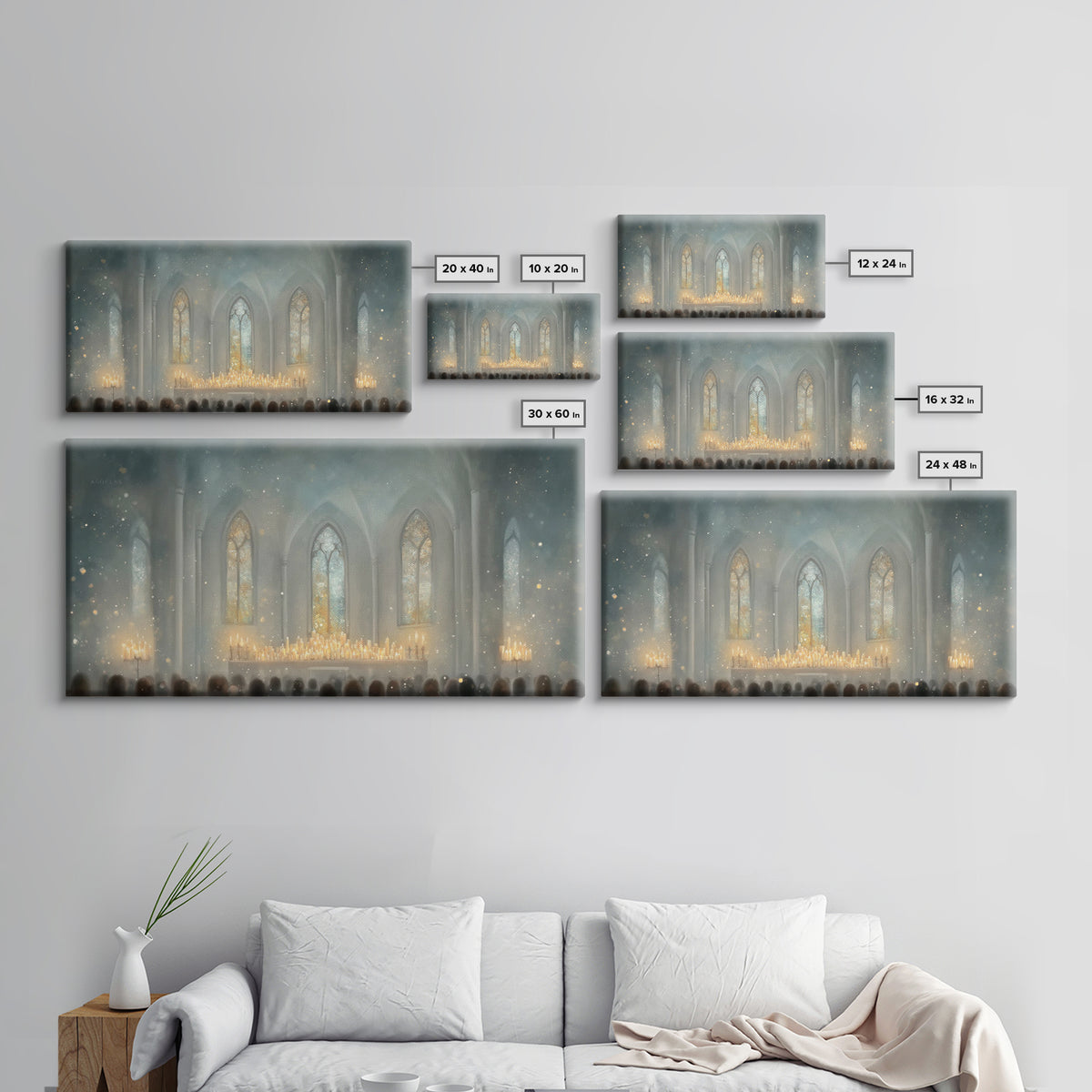 Cathedral Midnight Flame – Framed Canvas Print – Christian Paintings – Christmas Wall Art – Christian Christmas Art – Large Christian Paint