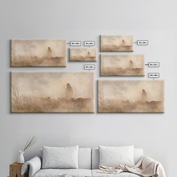 Shepherd In Mist – Framed Canvas Print | Christian Art Canvas | Christian Wall Art | Christian Christmas Art | Christian Art | Jesus Painti