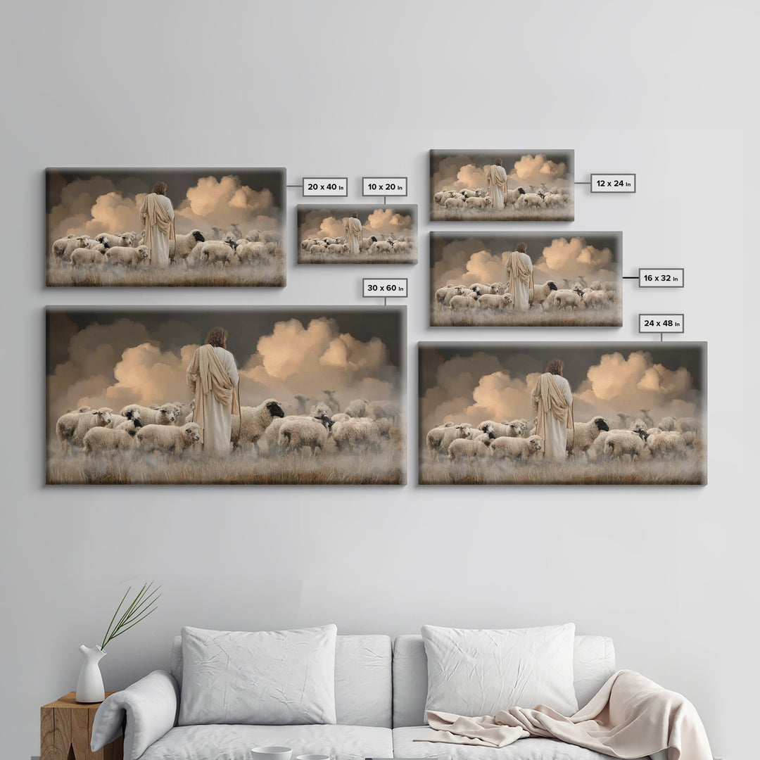 Evening Flock Peace – Framed Canvas Print | Christian Art | Jesus Painting | Christian Art Canvas | Christian Wall Art | Christmas Art
