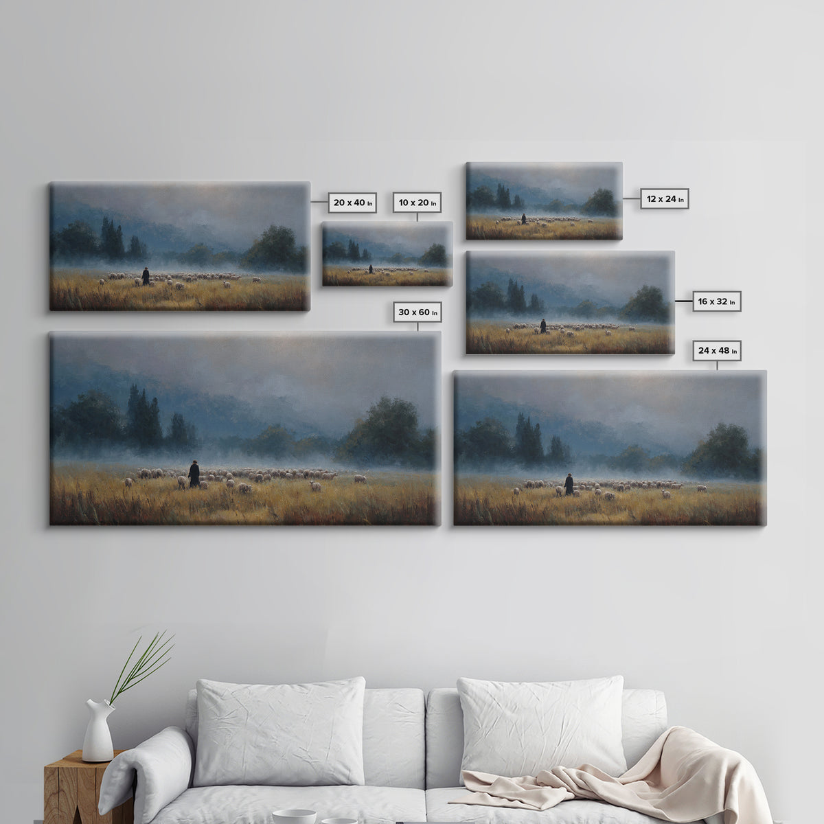 Misty Shepherd Path – Framed Canvas Print, Christian Art Canvas, Christian Christmas Art, Jesus Painting, Christian Wall Art, Christian Art