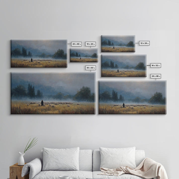 Misty Shepherd Path – Framed Canvas Print, Christian Art Canvas, Christian Christmas Art, Jesus Painting, Christian Wall Art, Christian Art