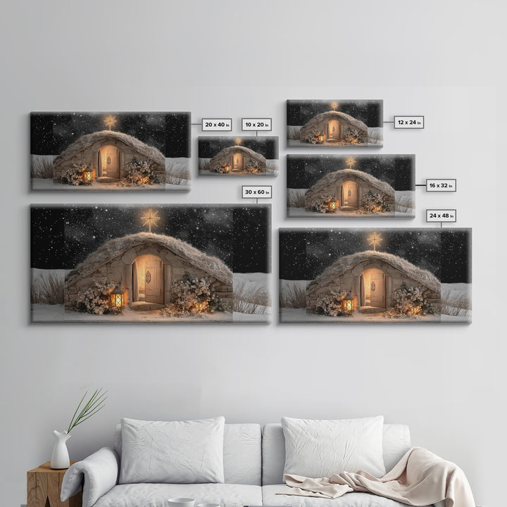 Sacred Stable Glow | Framed Canvas Print | Christian Christmas Art | Christian Art Canvas | Christmas Art | Christian Art | Christian Wall