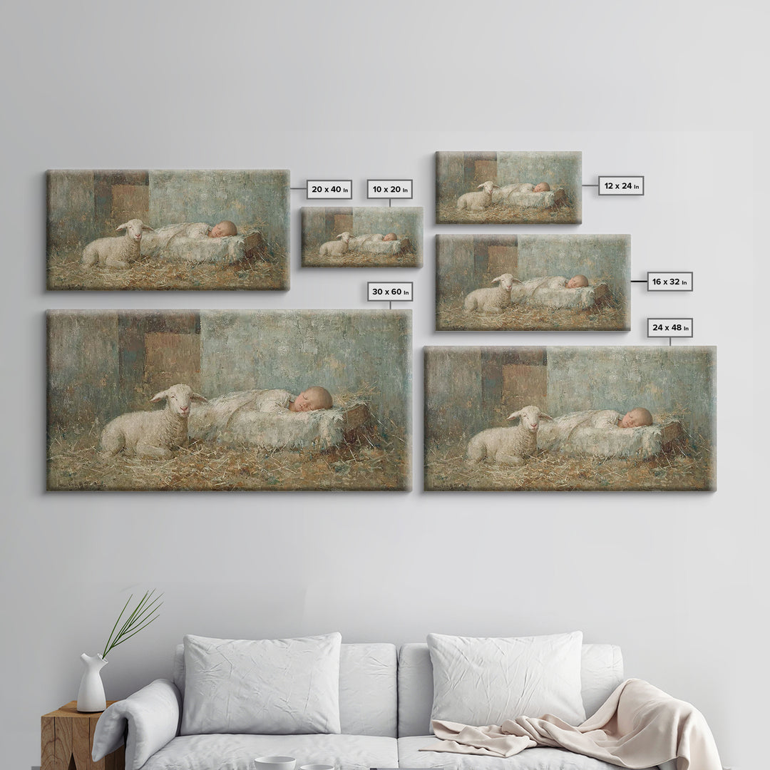 Gentle Manger – Framed Canvas Print – Christian Paintings – Christmas Wall Art – Christian Christmas Art – Christian Art Canvas – Jesus Art