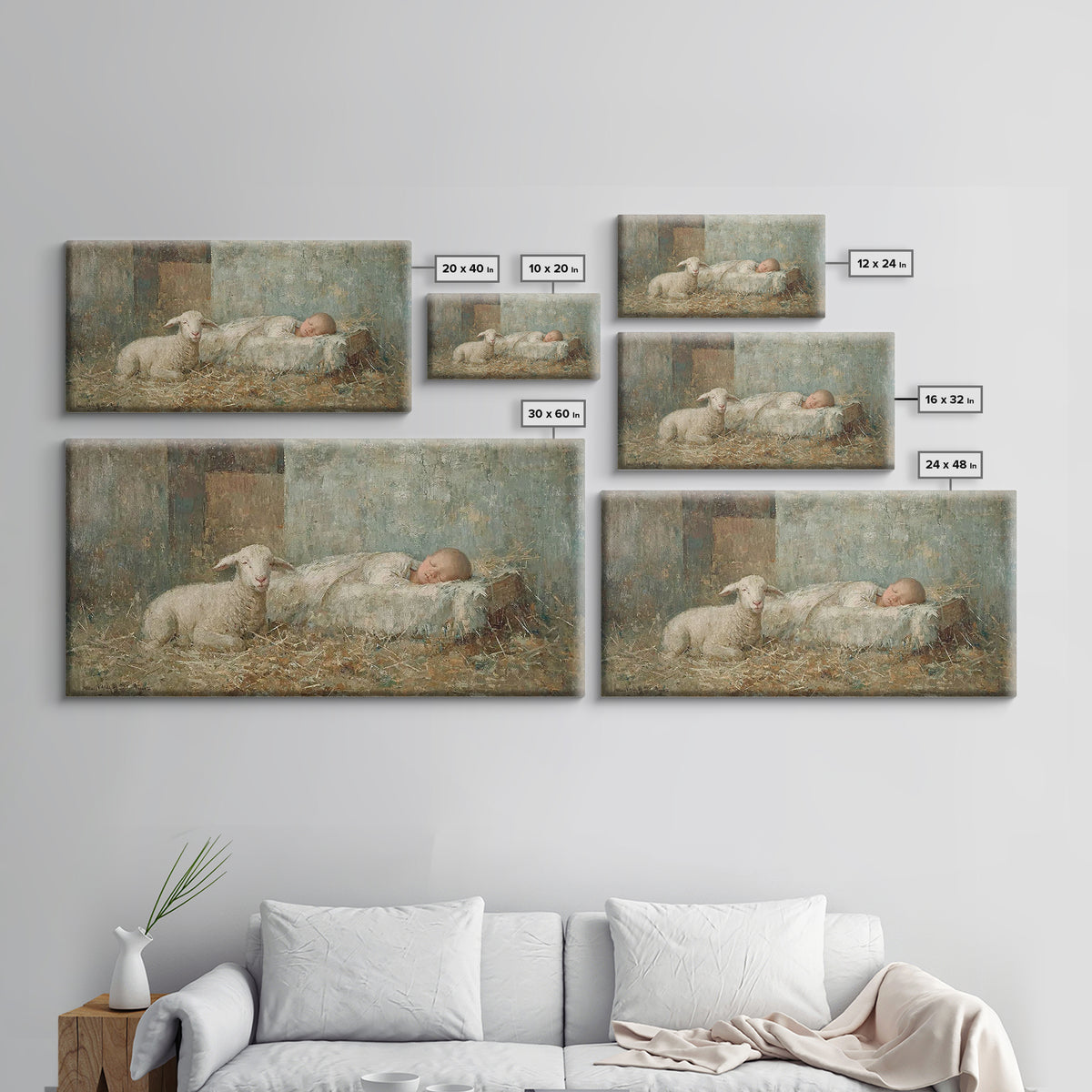 Gentle Manger – Framed Canvas Print – Christian Paintings – Christmas Wall Art – Christian Christmas Art – Christian Art Canvas – Jesus Art