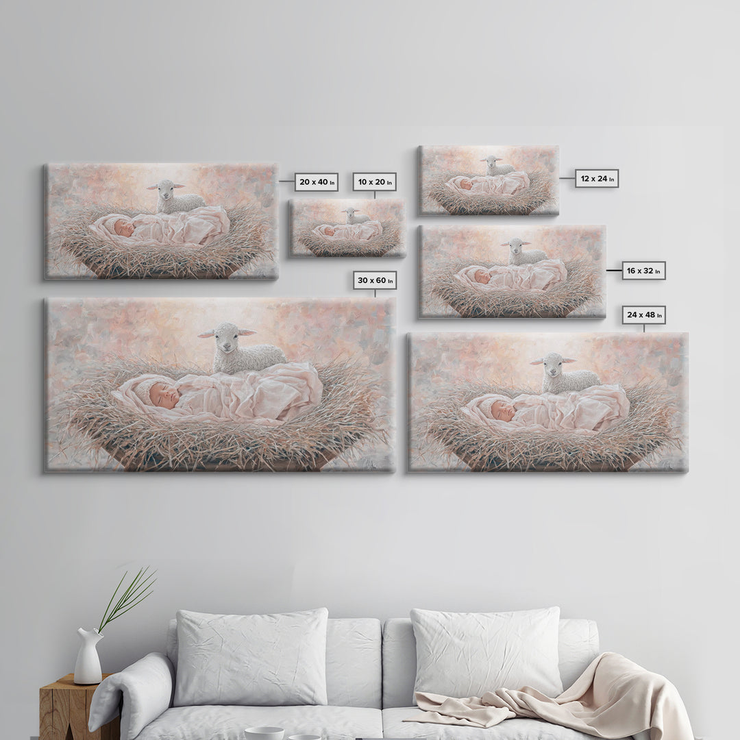 Manger Blessing – Framed Canvas Print – Christian Paintings – Christian Art Canvas – Christmas Wall Art – Christian Christmas Art – Jesus P