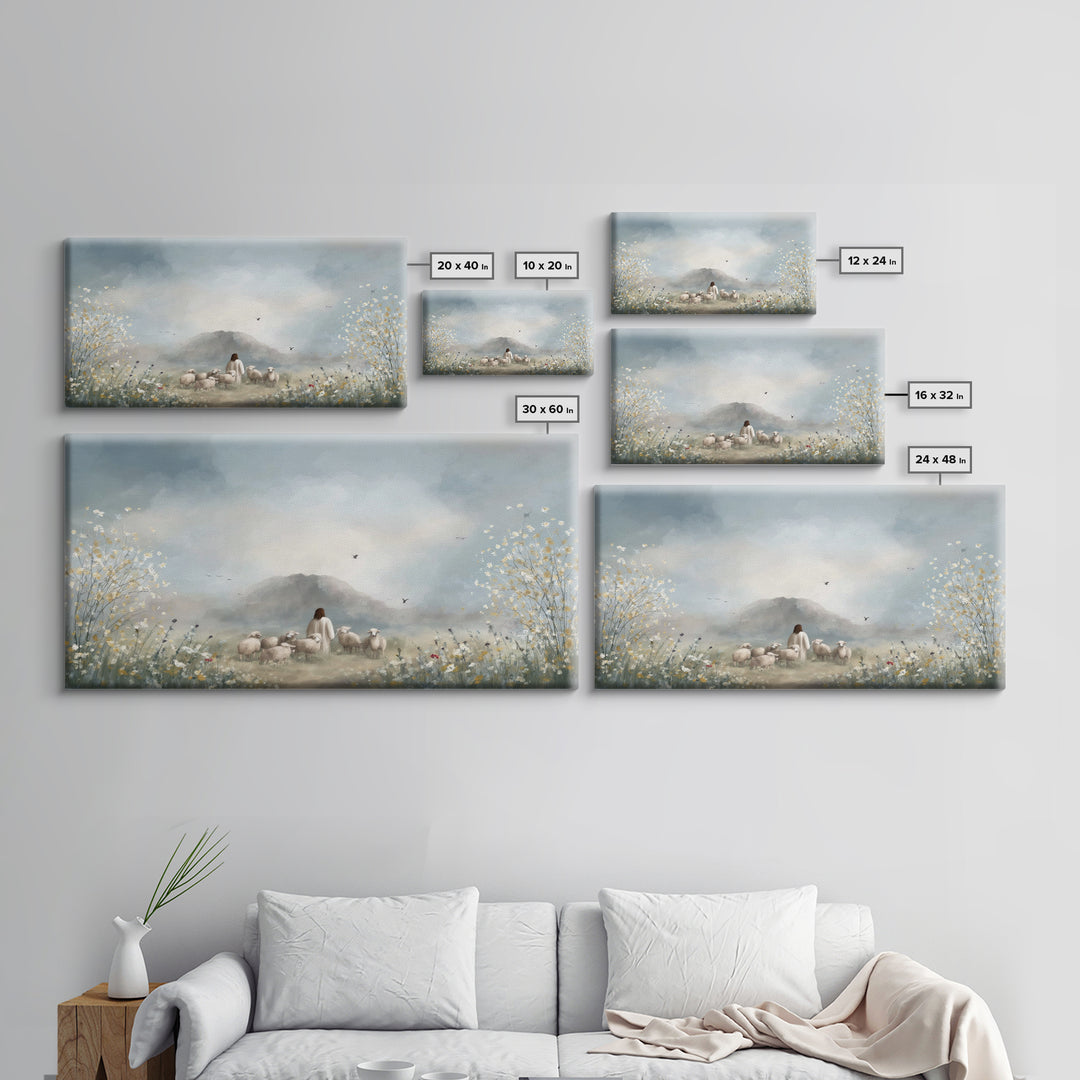 Heavenly Field Stillness, Framed Canvas Print, Christian Christmas Art, Jesus Painting, Christian Wall Art, Art Canvas