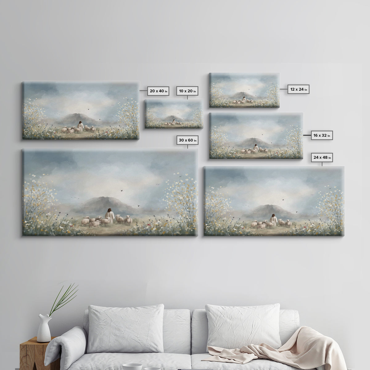 Heavenly Field Stillness, Framed Canvas Print, Christian Christmas Art, Jesus Painting, Christian Wall Art, Art Canvas