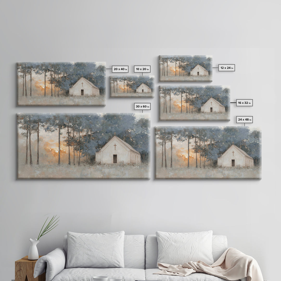 Misty Chapel Blessing, Framed Canvas Print, Christian Painting, Christian Art, Christian Wall Art, Christian Art Canvas, Christian Gift Ide