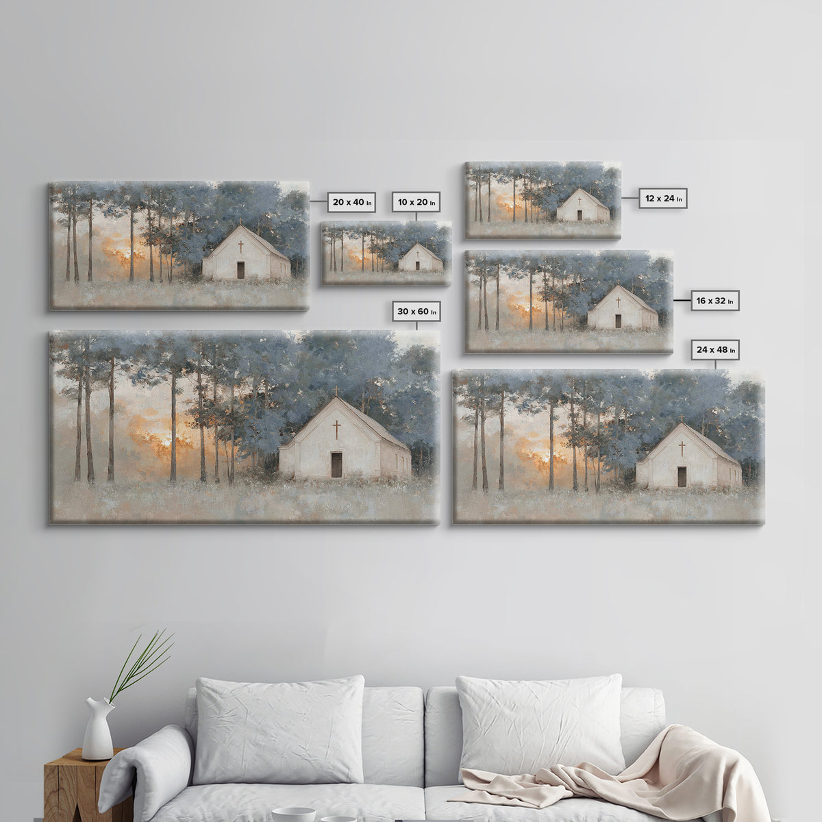 Misty Chapel Blessing, Framed Canvas Print, Christian Painting, Christian Art, Christian Wall Art, Christian Art Canvas, Christian Gift Ide
