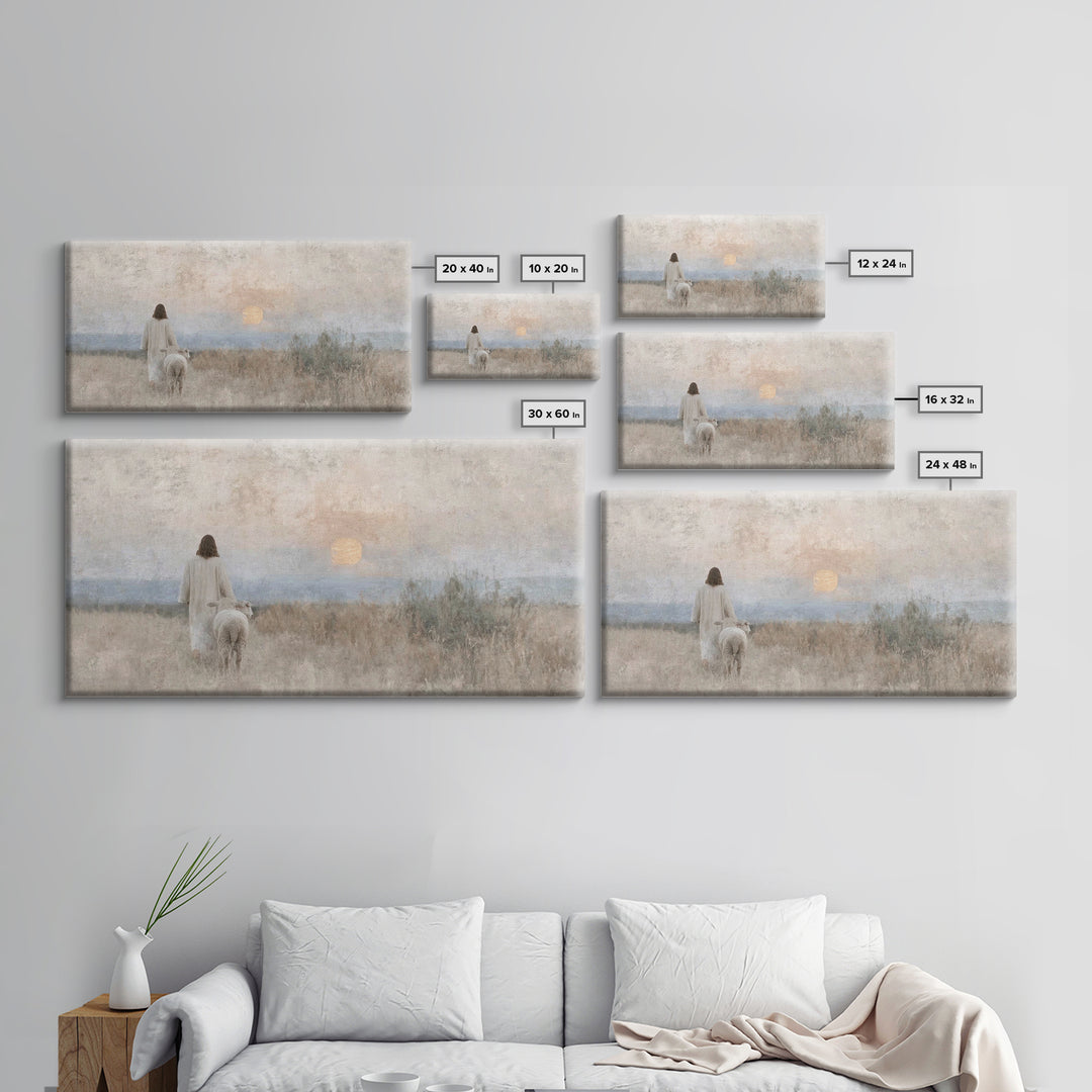 Sunset Shepherd – Framed Canvas Print – Christian Wall Art – Christian Christmas Art – Jesus Painting – Christian Art Canvas – Christian De