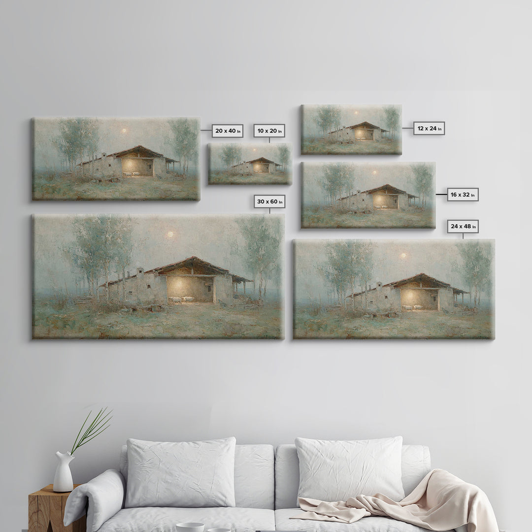 Midnight Stable – Framed Canvas Print – Christian Wall Art – Christian Decor – Christian Art Canvas – Christian Christmas Art – Christmas A