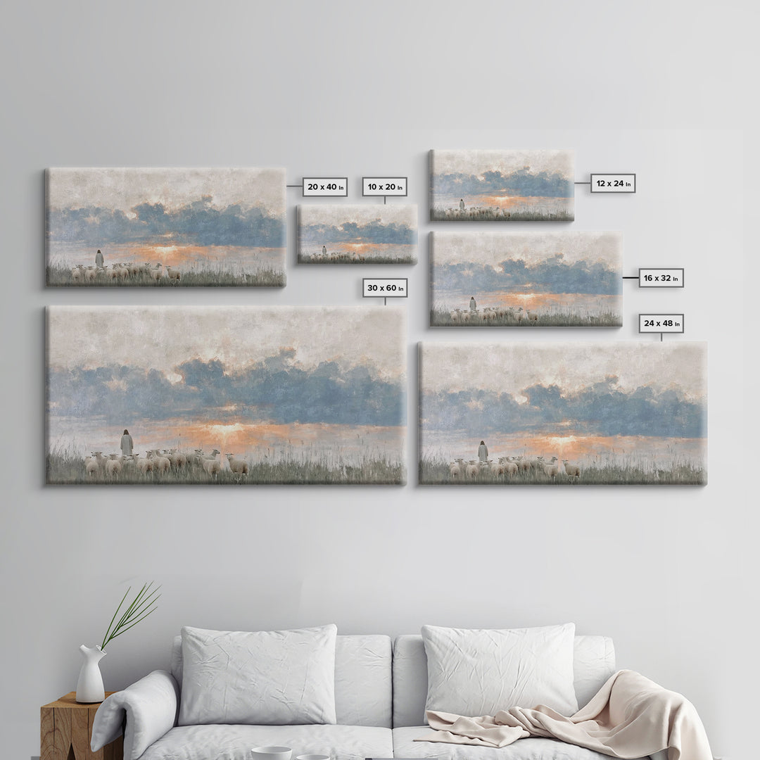 Dawn Of The Flock – Framed Canvas Print – Vintage Christian Art – Christian Wall Art – Christian Art Canvas – Jesus Painting – Christian Ch