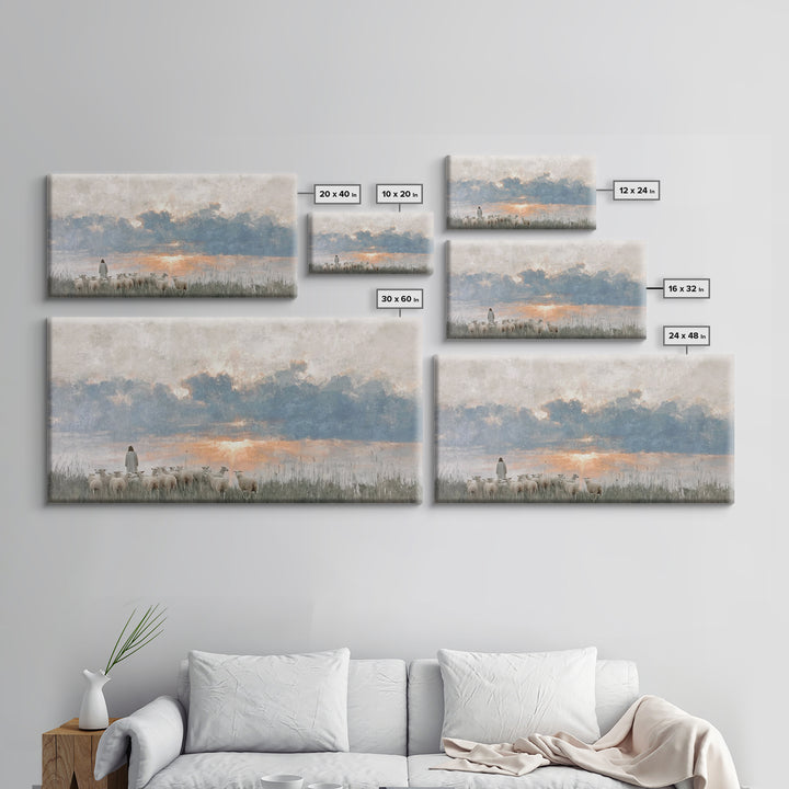 Dawn Of The Flock – Framed Canvas Print – Vintage Christian Art – Christian Wall Art – Christian Art Canvas – Jesus Painting – Christian Ch