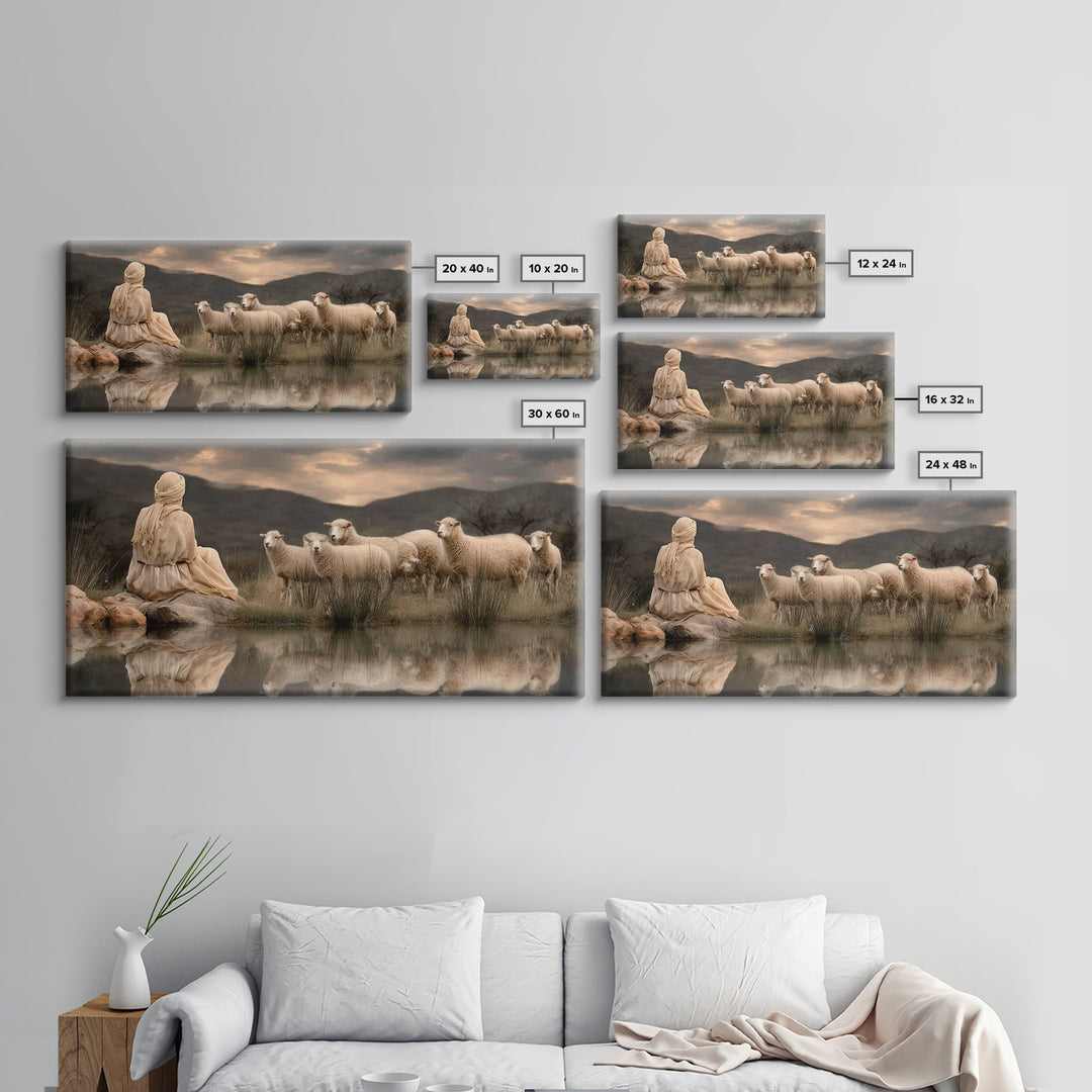 Shepherd’s Reflection – Framed Canvas Print – Christian Art Canvas – Christian Wall Art – Christian Art – Christian Painting – Christian De