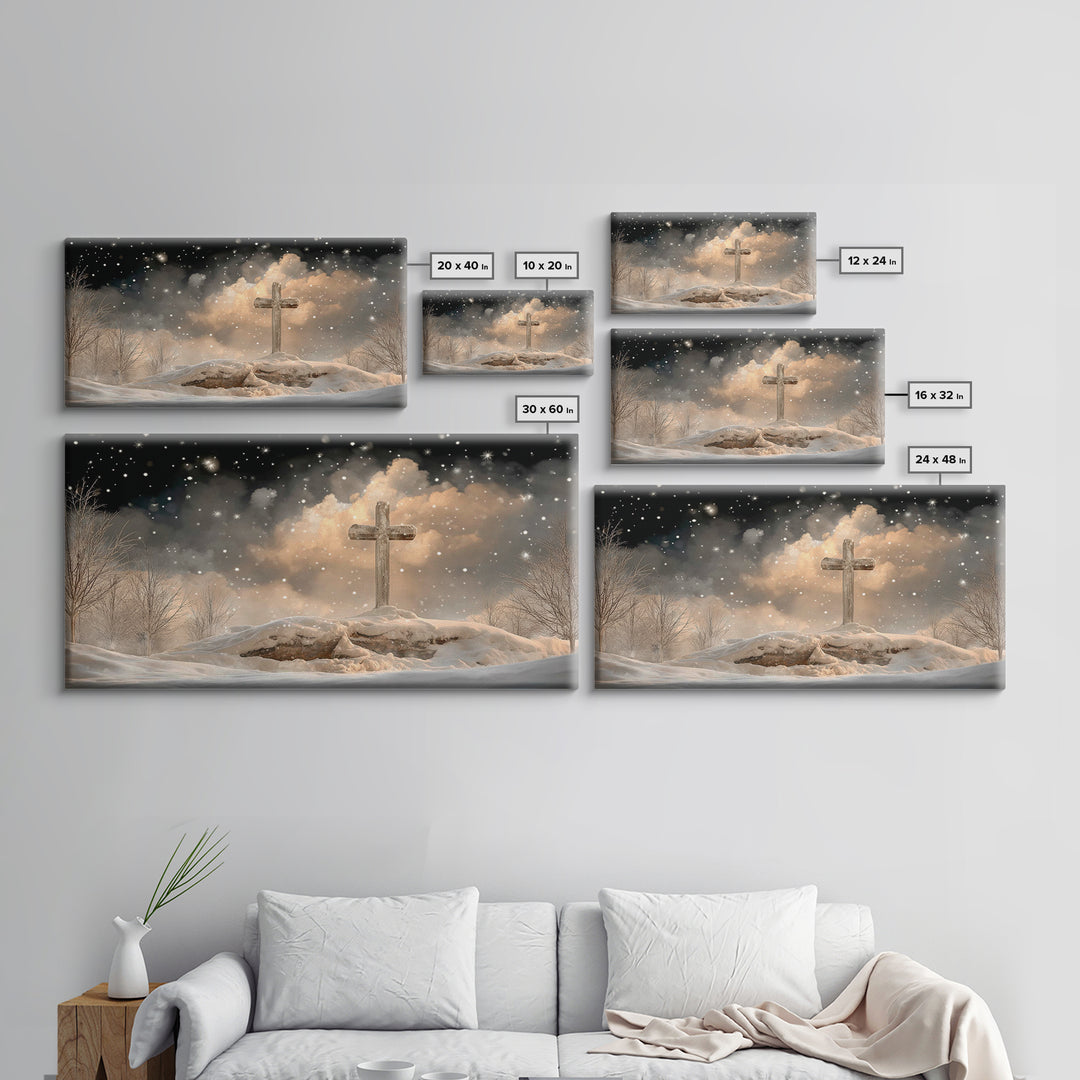 Midnight Bethlehem Glow – Framed Canvas Print – Christian Christmas Art – Christian Wall Art – Christian Art Canvas – Christmas Wall Art –