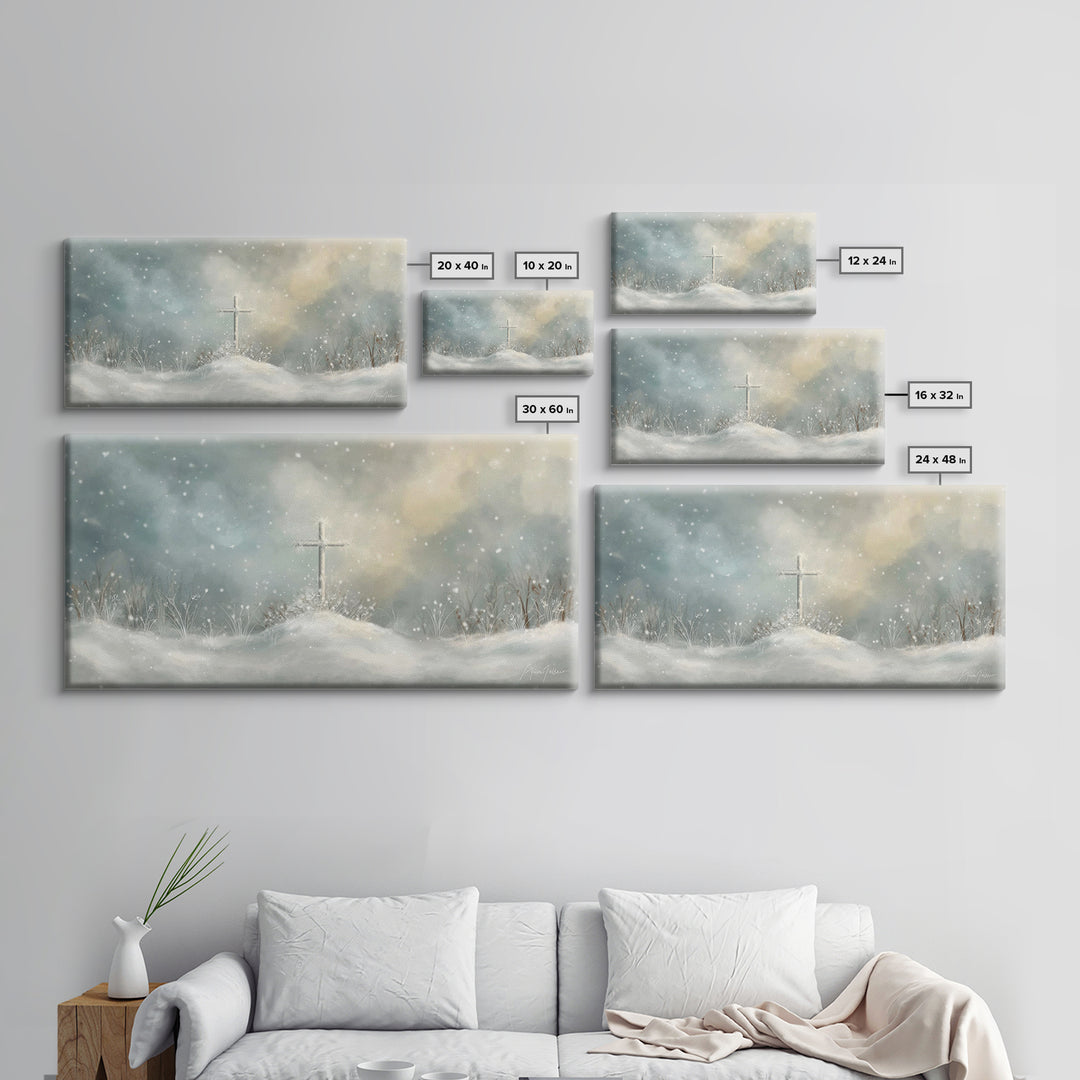 Frosted Cross Light – Framed Canvas Print – Christian Art Canvas – Minimalist Christian Art – Christian Wall Art – Subtle Christian Art – C