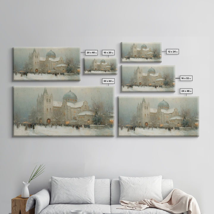 Winter Chapel Peace – Framed Canvas Print – Christian Wall Art – Christmas Art Work – Christian Christmas Art – Framed Christmas Wall Art –
