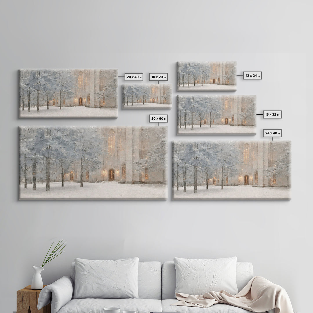 Evening Chapel Glow – Framed Canvas Print – Christian Wall Art – Christian Art Canvas – Subtle Christian Art – Christmas Art Prints – Chris