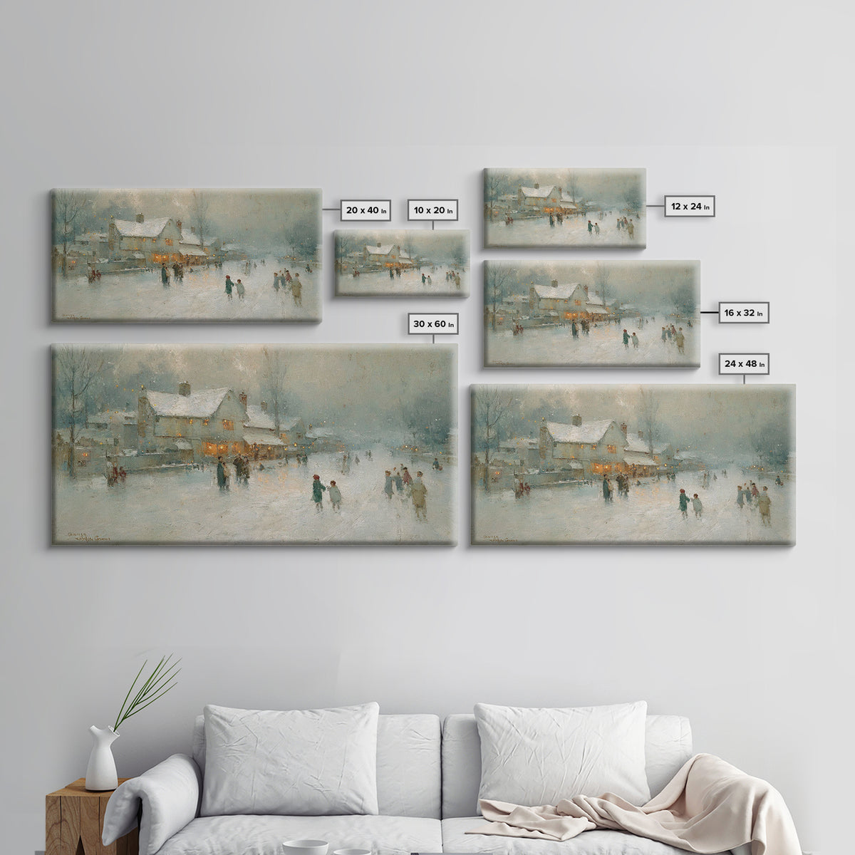 Snowy Family Gathering | Framed Canvas Print | Christmas Wall Art | Christian Art Canvas | Modern Christmas Art | Christian Christmas Decor