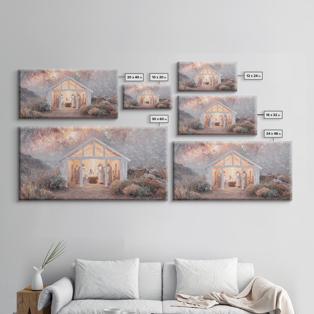 Starry Manger Light, Framed Canvas Print, Christian Christmas Art, Christian Wall Art, Christian Art Canvas, Jesus Christmas Art, Christmas
