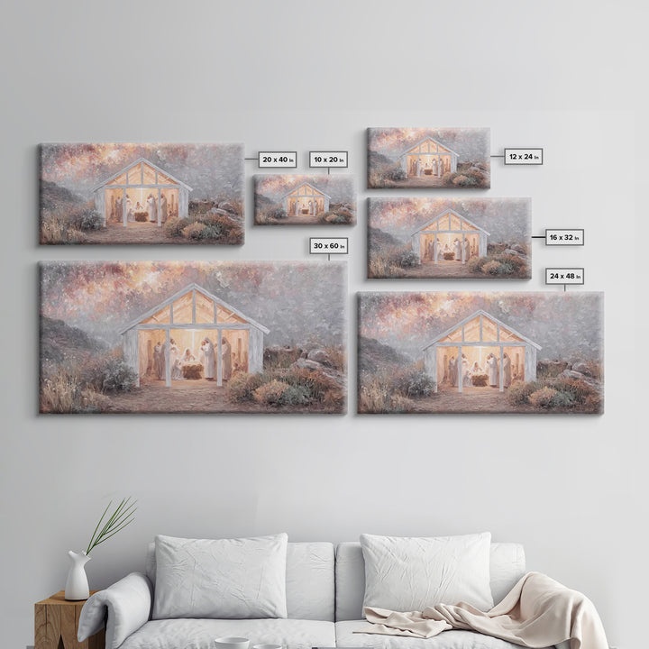 Starry Manger Light, Framed Canvas Print, Christian Christmas Art, Christian Wall Art, Christian Art Canvas, Jesus Christmas Art, Christmas