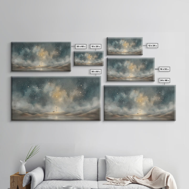 Starlit Crossland – Framed Canvas Print – Christian Art Canvas – Christian Wall Art – Modern Christian Art – Christmas Art – Christian Gift