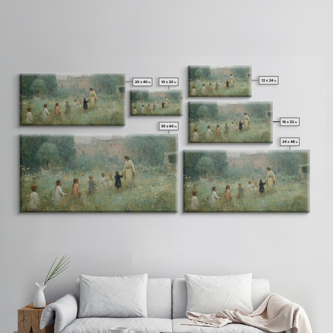 Gentle Meadow Walk, Framed Canvas Print, Christian Art Print, Vintage Christian Art, Jesus Painting, Christian Wall Art, Christian Gift Ide