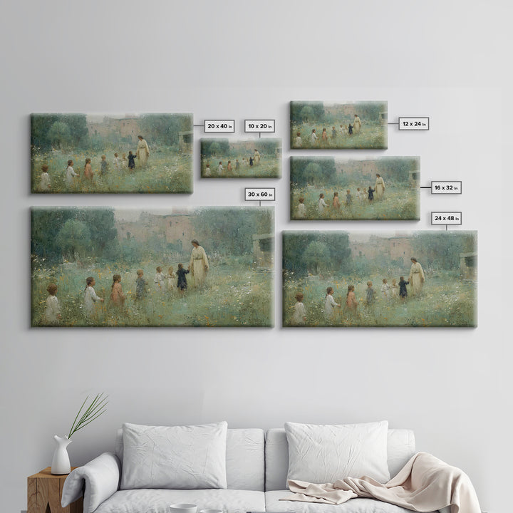 Gentle Meadow Walk, Framed Canvas Print, Christian Art Print, Vintage Christian Art, Jesus Painting, Christian Wall Art, Christian Gift Ide