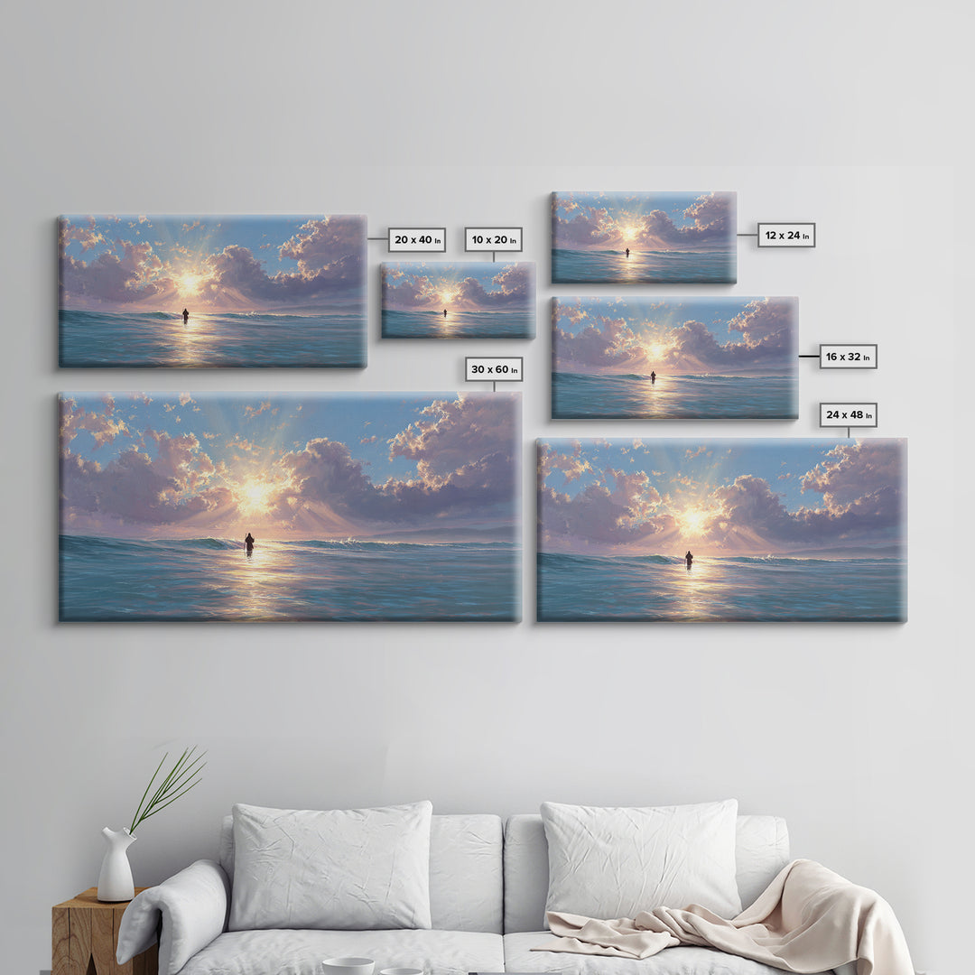 Light Upon The Waters – Framed Canvas Print – Jesus Painting – Christian Art Canvas – Christian Wall Art – Modern Christian Painting – Chri